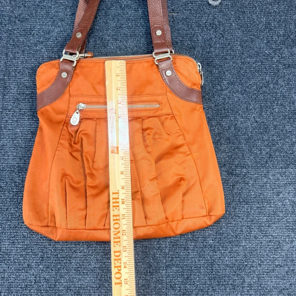 Baggallini Y2K Burnt Orange Nylon Hobo Bag Brown Leather Trim Pleated ManyPocket